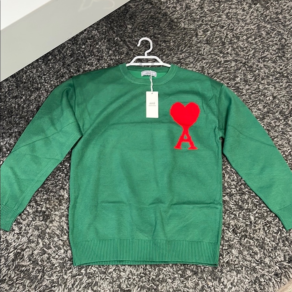 Ami Green Knit with Red Heart Emblem